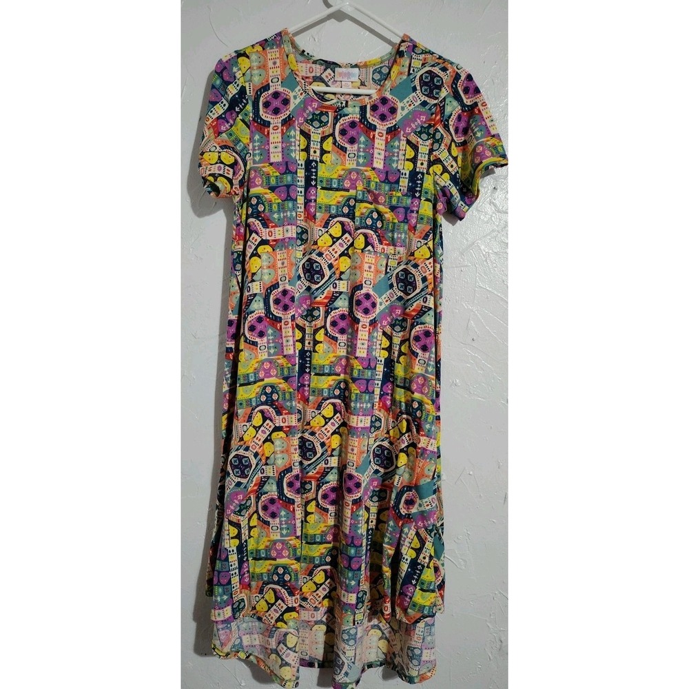 LuLaRoe Dress Ladies XS Bright Midi Hi Low Hem Stretch Comfort Summer Vacation